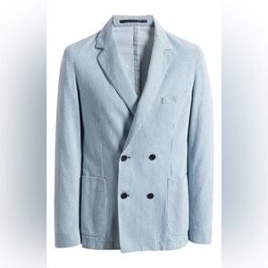 Officine Générale Leon Cotton Hemp Blazer Double Breasted Light Blue Mens Jacket